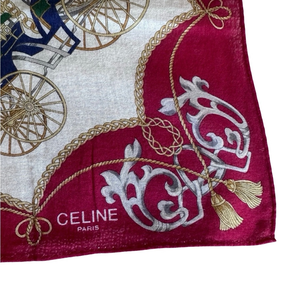 Celine Red and White Scarf with Carriage Motif - Picture 2 of 4